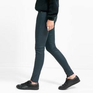 Mango Belle Coated Green Skinny Jeans NWOT
